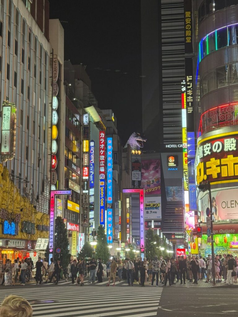 Le insegne al neon di Kabukichō a Shinjuku illuminate di notte