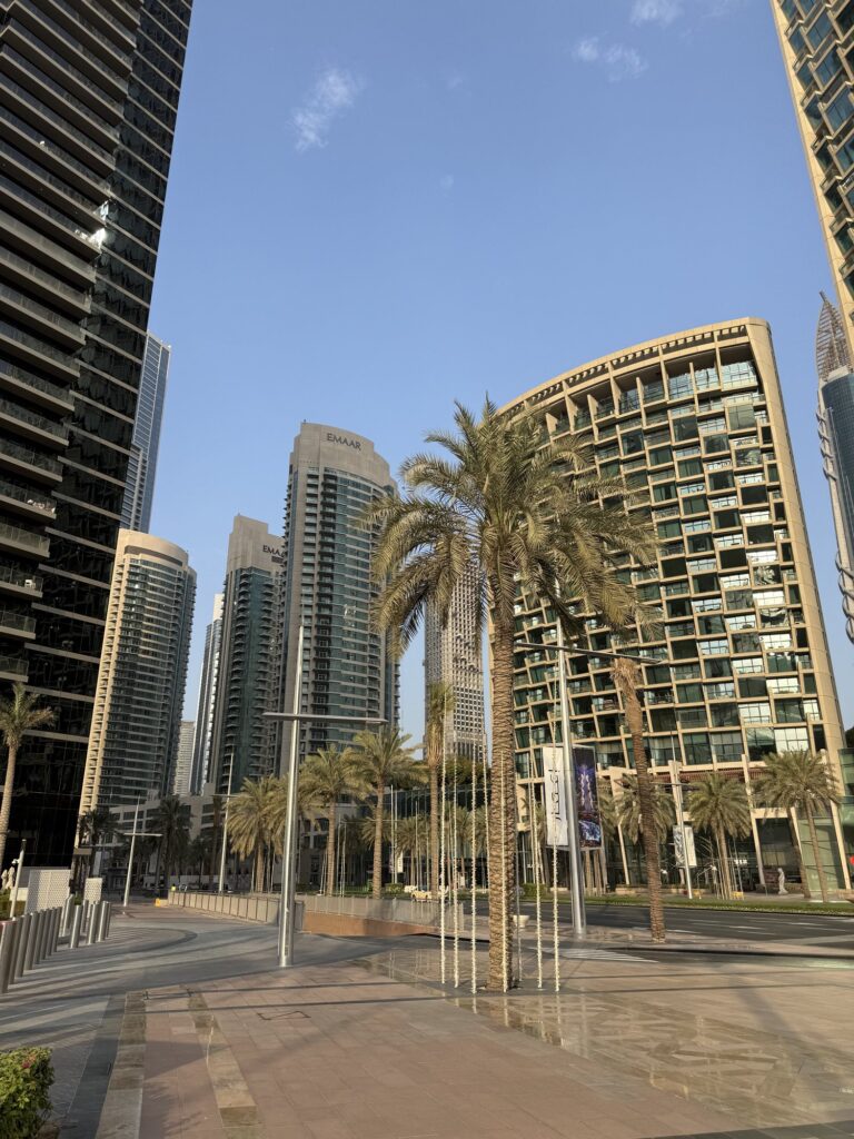 Grattacieli firmati Emaar tra le palme del lungomare di Dubai Marina