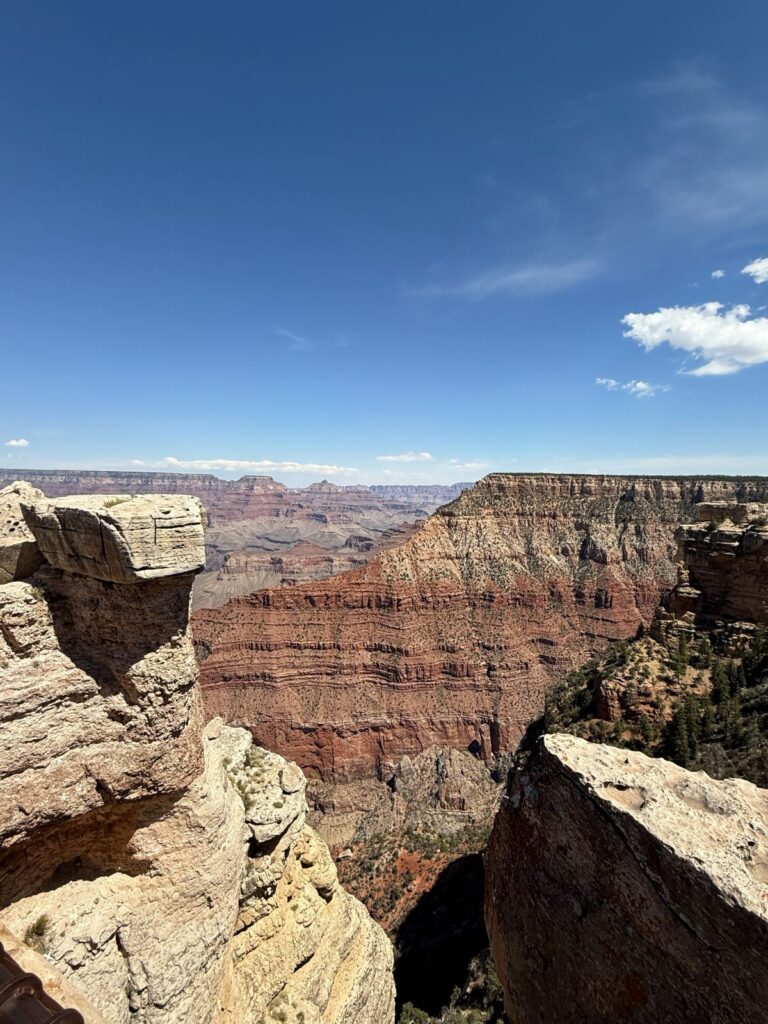 Gli strati sovrapposti di roccia colorata nelle pareti del Grand Canyon
