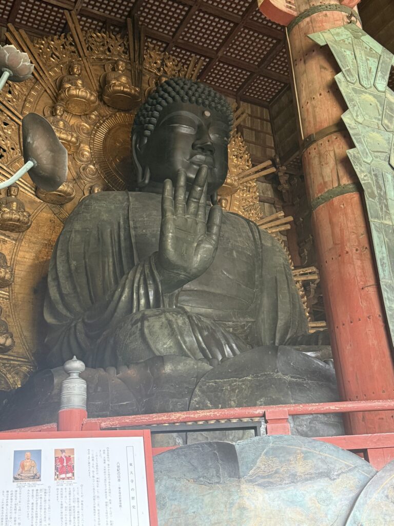 Dettaglio ravvicinato del Grande Buddha del Todai-ji con la mano nel gesto mudra