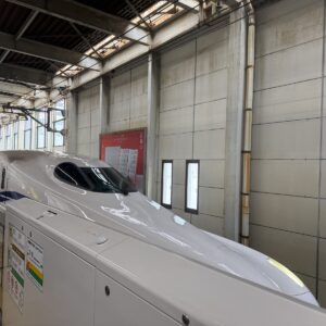 Shinkansen fermo al binario in una stazione giapponese