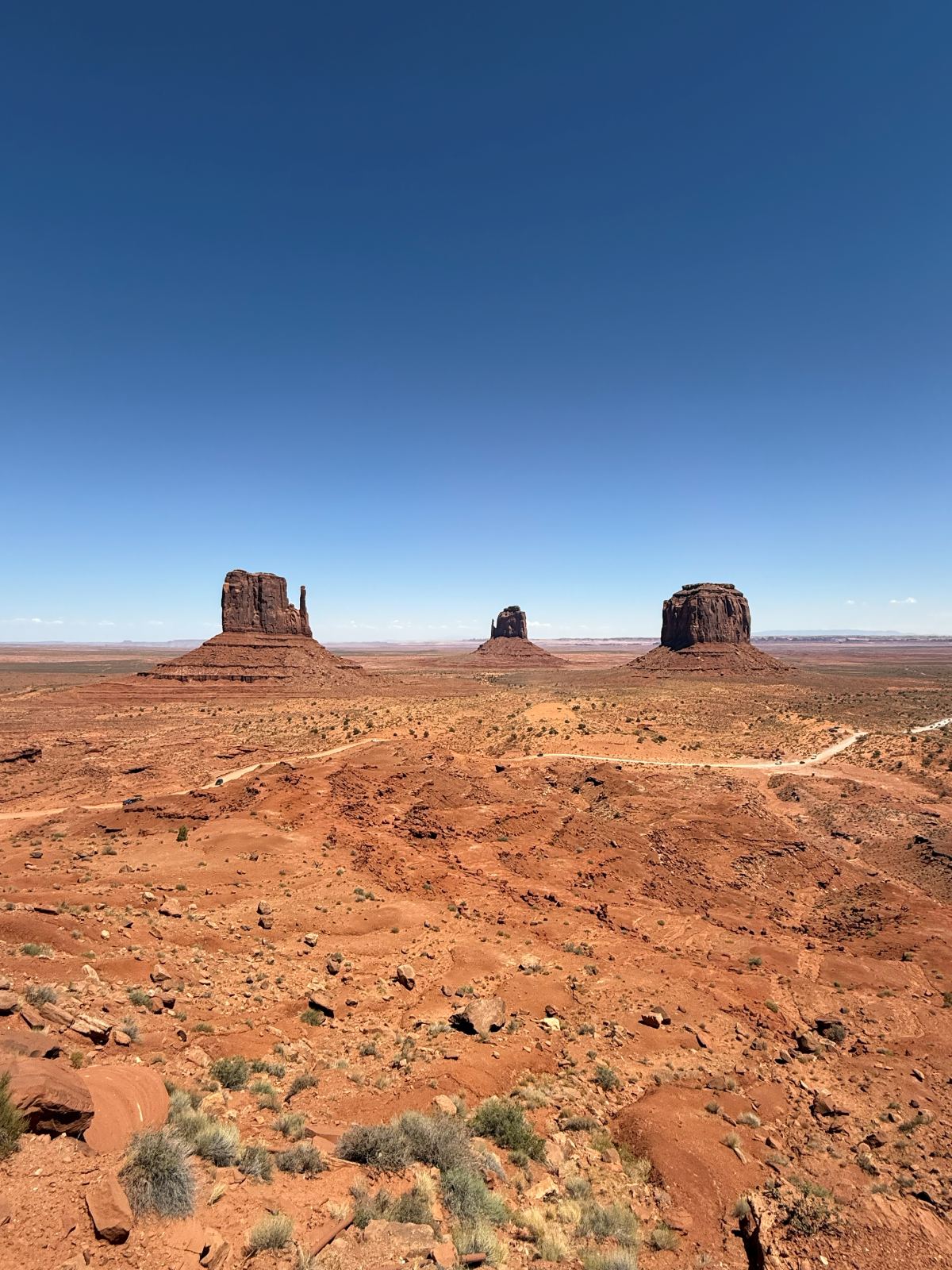 Le due Mittens e Merrick Butte viste dal belvedere di Monument Valley